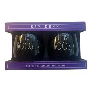 Rae Dunn His & Her Boos Stemless Wine Glasses Set‎ Halloween Decor